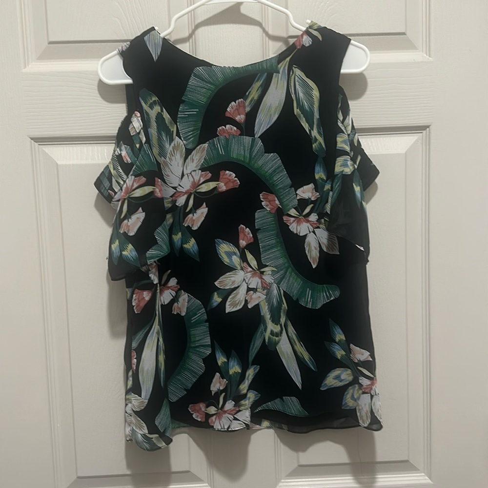 Black and floral, cold shoulder blouse